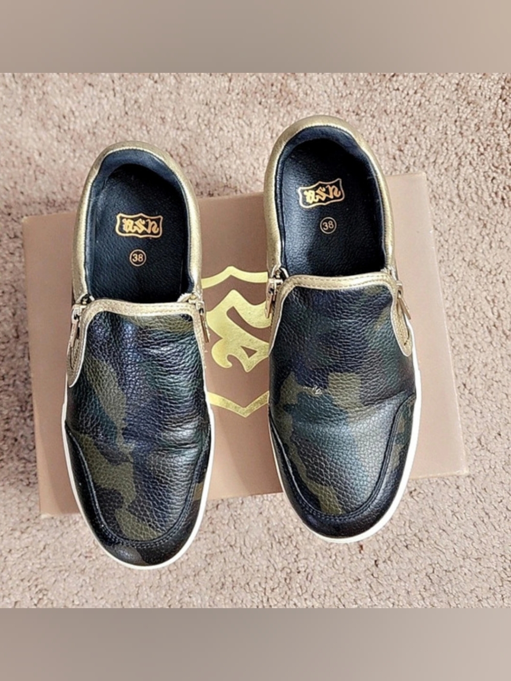 ASH Camo Zip Sneakers Black & Gold EU 38